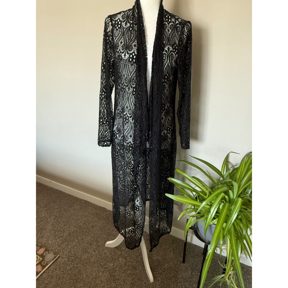 Lace Duster Black  Sheer Whimsy goth Dark Romantic Vampire Event Festival  L
